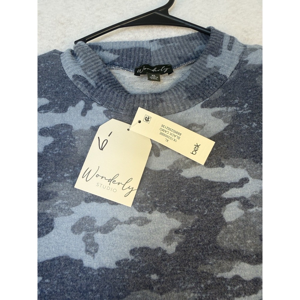Wonderly Studio XL Camo Soft Sweatshirt Blue Gray Crewneck Pullover NWT
